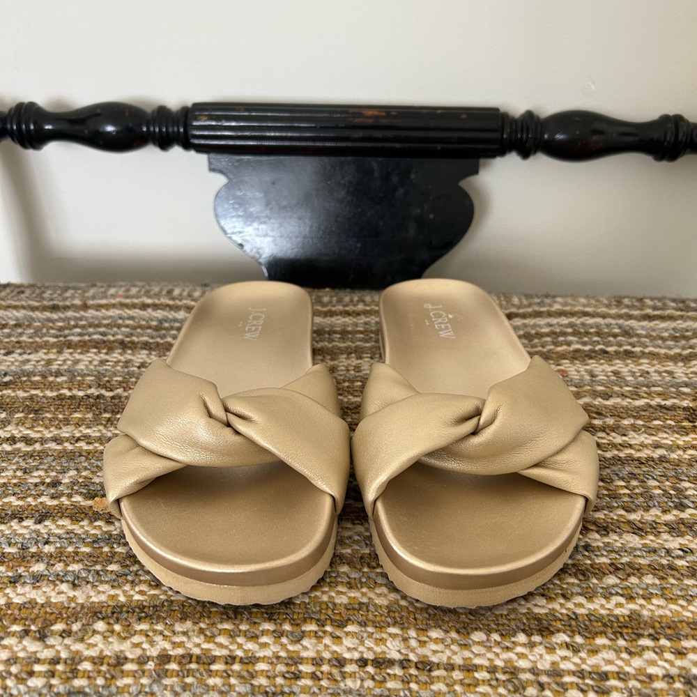 J Crew Women's Gold Knotted Slide Sandals
